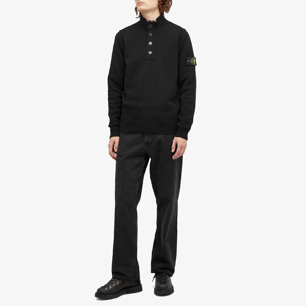 Stone Island Men's Lambswool Quarter Button Knit Black